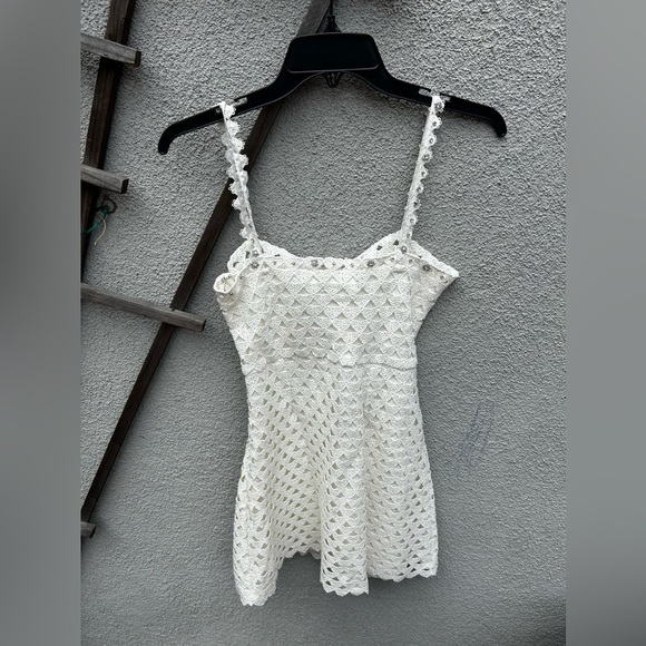 LoveShackFancy Camara Rhinestone Cotton Lace Mini Dress in Optic White NEW - Picture 14 of 16